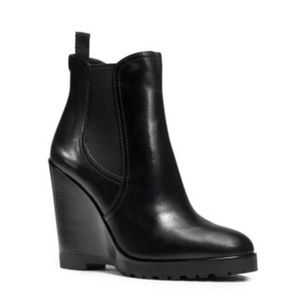 Michael Kors Black Leather Wedge Bootie